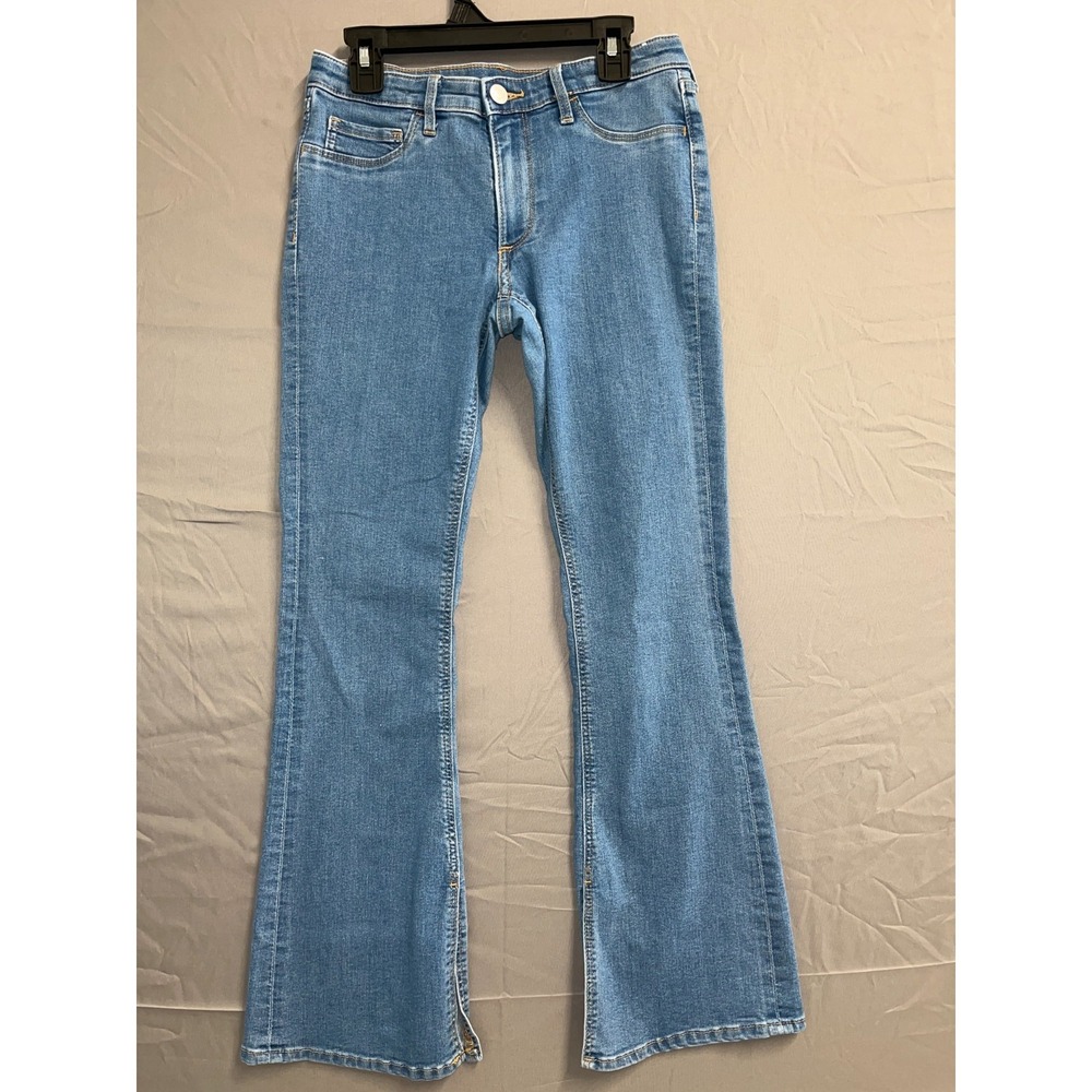 H&M Flare Low Waist Jeans Girls 14 Blue Denim Cotton Stretch Ankle Slit Casual